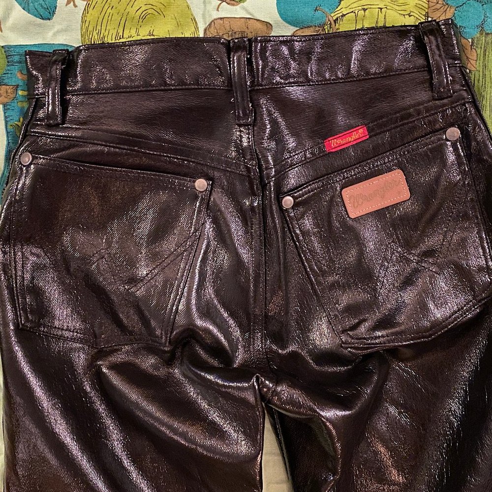 Vintage 1980s 1990s Wrangler Black Vinyl Pleather High Waisted Pants